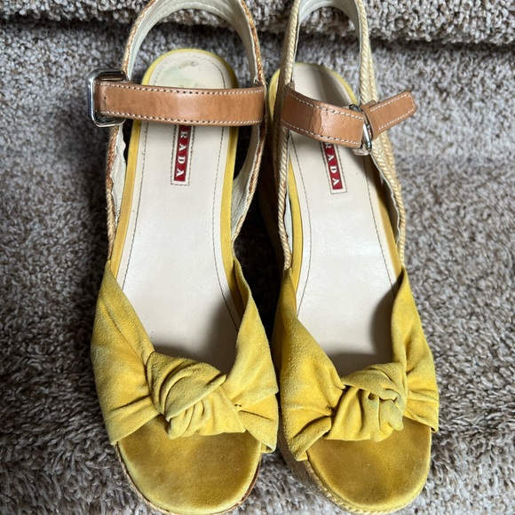 Prada Yellow Women's Cork Wedge Sandals - Picture 1 of 14